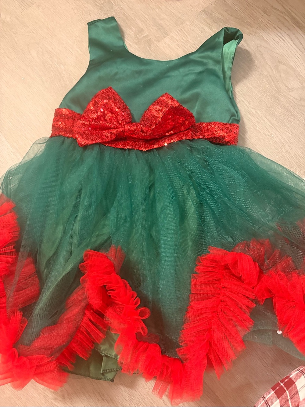 Girls Green and Red Holiday Tulle Costume Dress